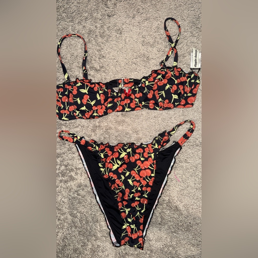 Cherry Print Black Bikini Set - Dippin Daisys